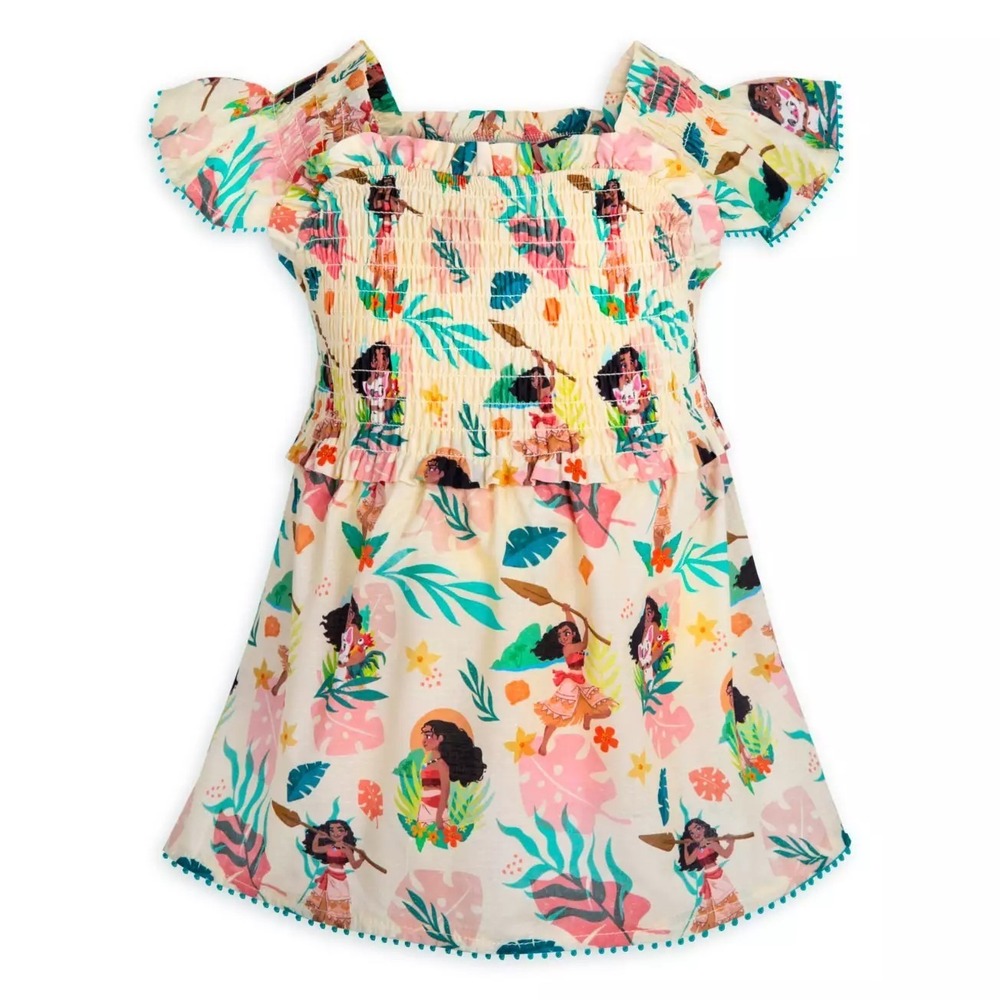 Disney Moana Hawaiian Blouse Top Smocked Tropical Floral Pua Girls Sz 13 NWT B26